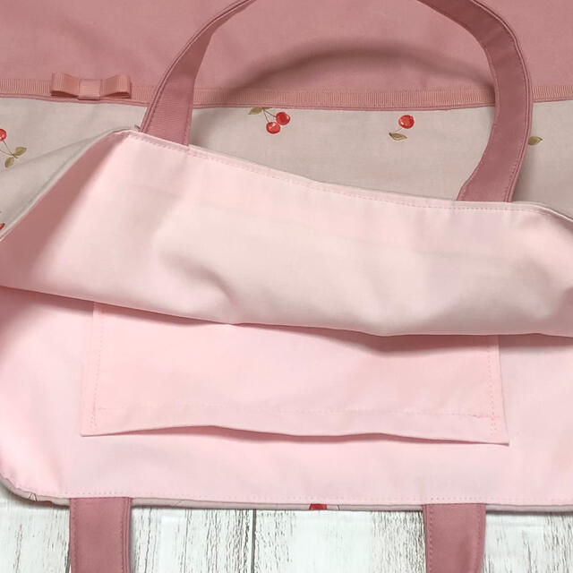 8 レッスンバッグ　Cherry Pink × DustyPink ハンドメイドのキッズ/ベビー(バッグ/レッスンバッグ)の商品写真