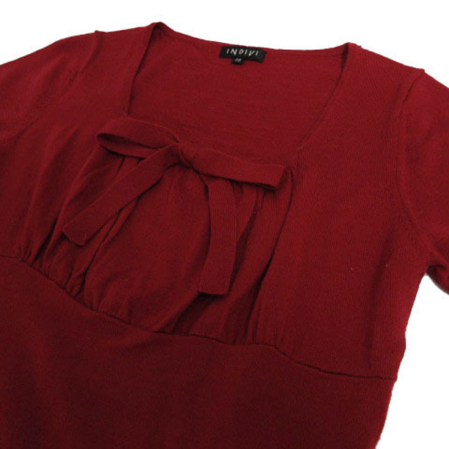 INDIVI(インディヴィ)のINDIVI ニット 半袖 スクエアネック リボン ウール レッド 赤 38 レディースのトップス(ニット/セーター)の商品写真