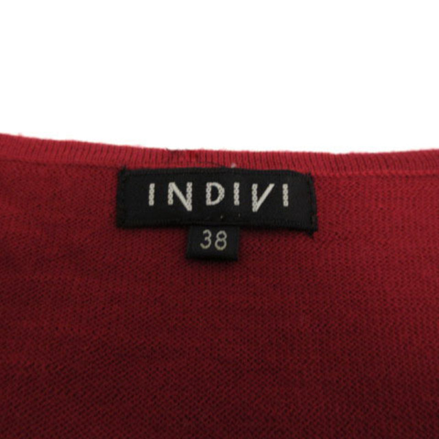 INDIVI(インディヴィ)のINDIVI ニット 半袖 スクエアネック リボン ウール レッド 赤 38 レディースのトップス(ニット/セーター)の商品写真