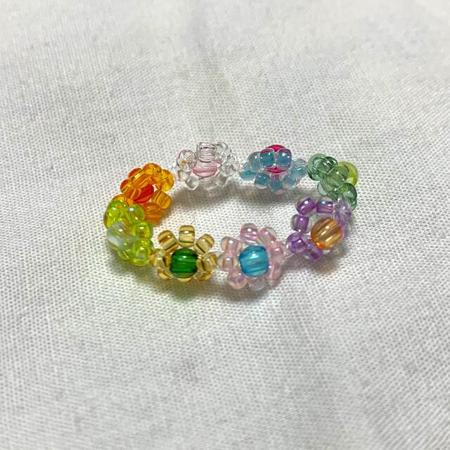 jouetie(ジュエティ)のスーパー SALE‼️handmadeハンドメイドカラフルフラワービーズリング💖 ハンドメイドのアクセサリー(リング)の商品写真