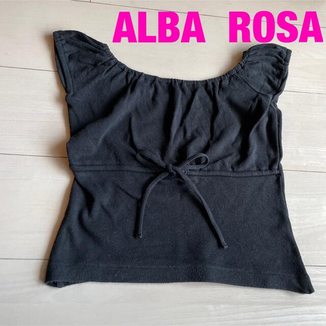 ALBA ROSA(アルバローザ)のアルバローザ　キャミソール　タンクトップ　黒　リボン レディースのトップス(カットソー(半袖/袖なし))の商品写真