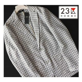 ニジュウサンク(23区)の新品【23区HOMME オム】軽量 春夏チェック2Bジャケット薄灰 48(L)(テーラードジャケット)