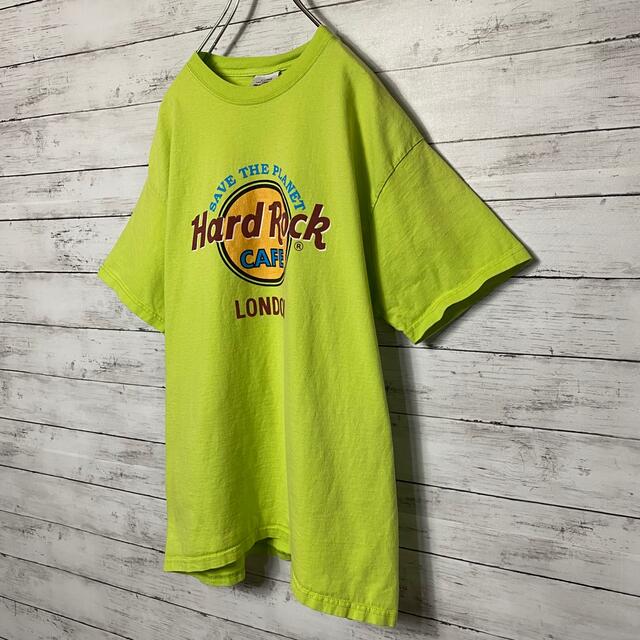 【XLサイズ・USA製】90sハードロックカフェ　デカロゴ　蛍光イエローTシャツ メンズのトップス(Tシャツ/カットソー(半袖/袖なし))の商品写真