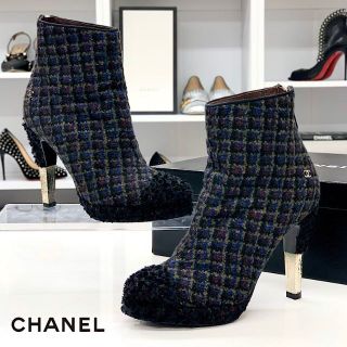 シャネル(CHANEL)の3841 シャネル ツイード ココマーク ショートブーツ ミックスカラー(ブーツ)