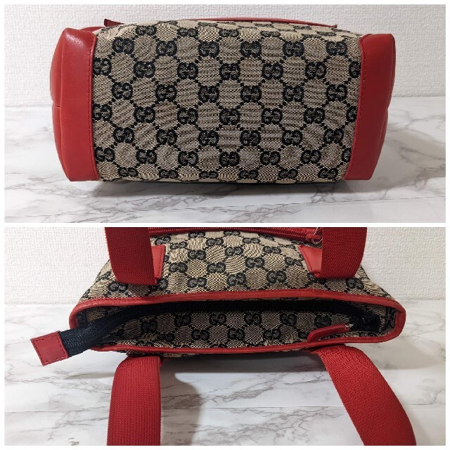 Gucci(グッチ)のGUCCI グッチ トートバッグ ナイロンGGキャンバス ベージュ×レッド レディースのバッグ(トートバッグ)の商品写真