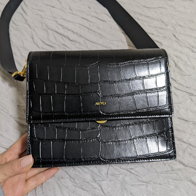 JW PEI Mini Flap ミニショルダーバッグ-ブラッククロコ型押し