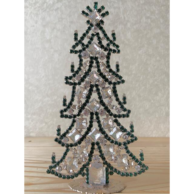 ビンテージ チェコガラス クリスマスツリー Husar.D刻印付 グリーン