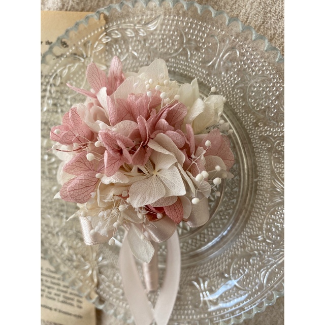 サクラ色♡ナチュラル♡ピンク♡アジサイ♡プリザーブドフラワーコサージュ ハンドメイドのフラワー/ガーデン(プリザーブドフラワー)の商品写真