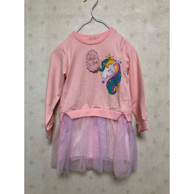 ユニコーン パーカー フリル レース 韓国 子ども服 ピンク レインボー  キッズ/ベビー/マタニティのキッズ服女の子用(90cm~)(ワンピース)の商品写真