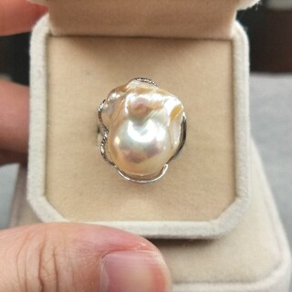 新商品  未使用 本真珠リング  紫金色大粒バロックパール 指輪 卒業式 結婚式