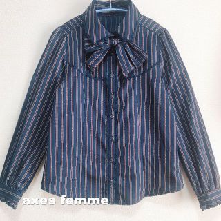 アクシーズファム(axes femme)の【axes femme】アクシーズファム レース切替 ビジュー リボン シャツ(シャツ/ブラウス(長袖/七分))