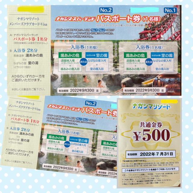 ナガシマスパーランド パスポート券２名分＋共通金券1000円分 12月末まで有効チケット