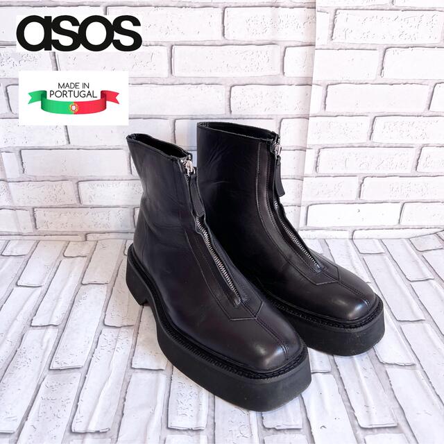 希少☆ASOS センタージップ 厚底 デザインレザーブーツ ブラック | www