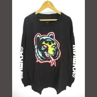 ミシカ(MISHKA)のMISHKA Tシャツ 長袖 クルーネック プリント 黒 ブラック L ZX(Tシャツ/カットソー(七分/長袖))