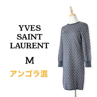 イヴサンローランボーテ(Yves Saint Laurent Beaute)のイブサンローラン ニットワンピース クルーネック グレー系 柄  Mサイズ(ひざ丈スカート)