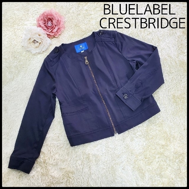 から厳選した LABEL BLUE BURBERRY - ノーカラージャケット CRESTBRIDGE LABEL 【大人気】BLUE ノーカラージャケット