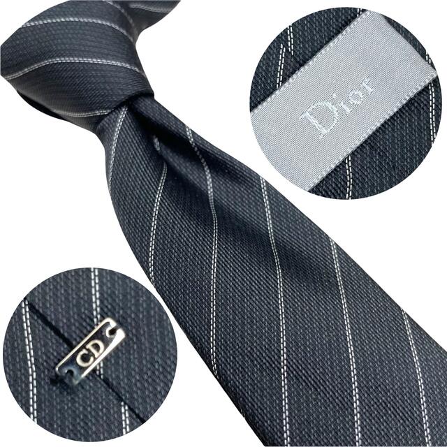 Dior homme ディオールオム ネクタイ ナロータイ ストライプ 黒 CD