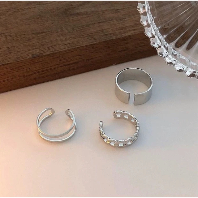【3点セット】リング 指輪 ins風 銀色 メタリック 韓国 オルチャン メンズのアクセサリー(リング(指輪))の商品写真