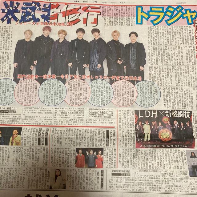 ジャニーズJr.(ジャニーズジュニア)のTravisJapan トラジャ　新聞記事　中日スポーツ　スポーツ新聞 エンタメ/ホビーのコレクション(印刷物)の商品写真