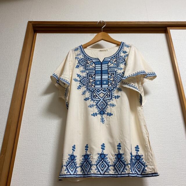 訳あり　刺繍　チュニック　北欧系　ナチュラル　メキシコ刺繍　ボヘミアン レディースのトップス(チュニック)の商品写真