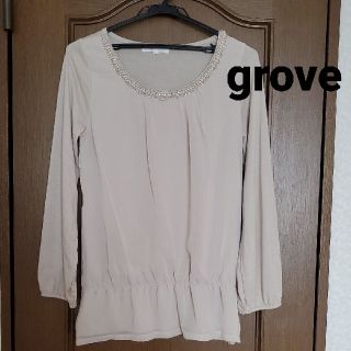 グローブ(grove)のgroveブラウス　ビーズ付きブラウス　シフォンブラウス　オーバーブラウス(シャツ/ブラウス(長袖/七分))