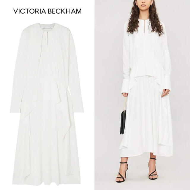 わせを VICTORIA BECKHAM ホワイト ドレープ キャディ ミディドレス (Victoria Beckham/パーティードレス