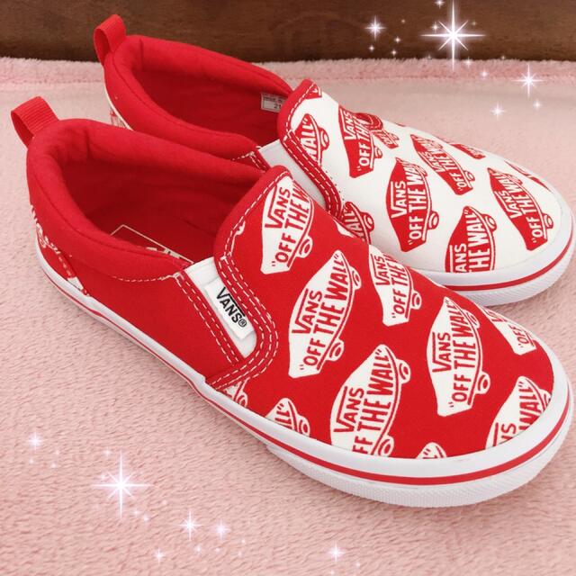 VANS(ヴァンズ)の☆VANSバンズ☆ロゴデザイン☆スリッポン スニーカー☆21cmレッド新品 キッズ/ベビー/マタニティのキッズ靴/シューズ(15cm~)(スリッポン)の商品写真