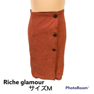 Riche glamour 巻きスカート　ラップスカート　サイズM オレンジ(ひざ丈スカート)