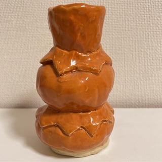 [ハンドメイド]1:陶器　2段ツボ　オレンジ色(陶芸)