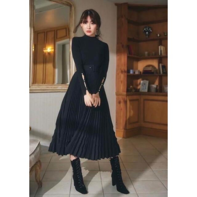 Her lip to Pleated Wool-Blend Long Dress綺麗めワンピース