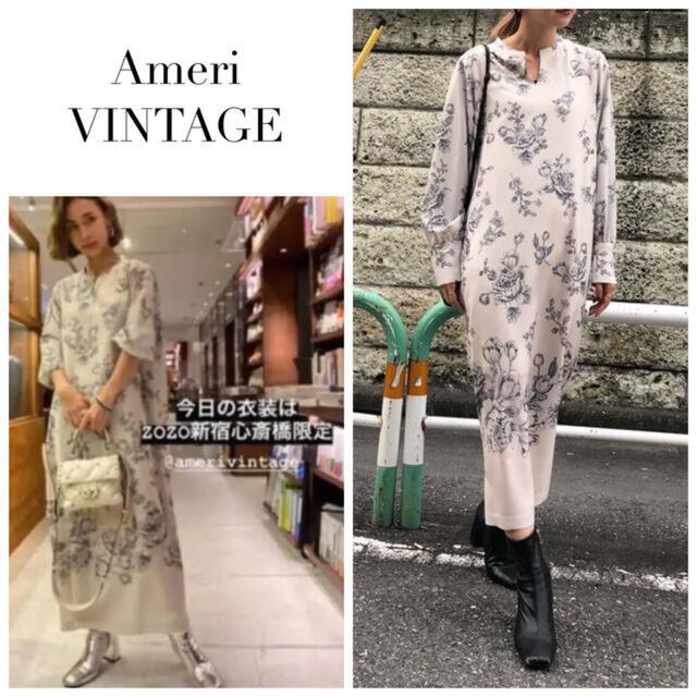 AMERI  REHEMA KEY NECK DRESS 花柄