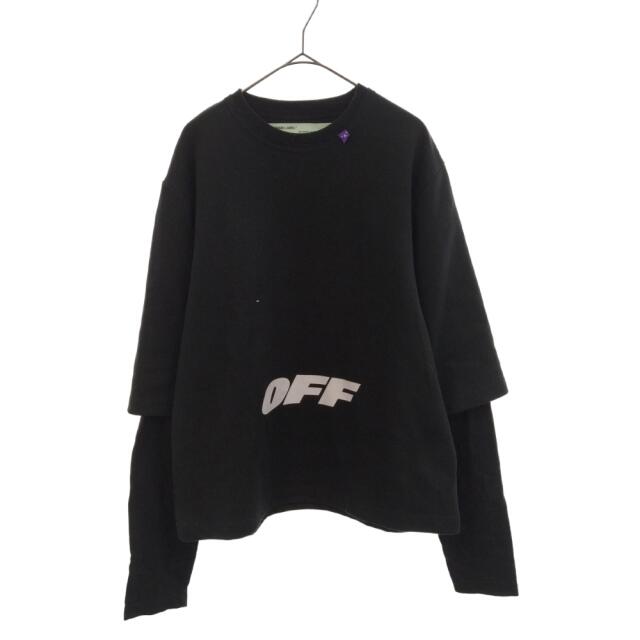 OFF-WHITE オフホワイト 18AW ロゴプリント レイヤードスリーブ クルーネック 長袖 Tシャツ ブラック OMAB0022E18405003