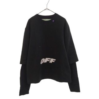 オフホワイト(OFF-WHITE)のOFF-WHITE オフホワイト 18AW ロゴプリント レイヤードスリーブ クルーネック 長袖 Tシャツ ブラック OMAB0022E18405003(Tシャツ/カットソー(七分/長袖))