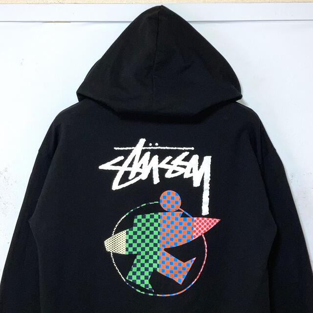 【STUSSY】名古屋チャプター限定 サーフマン バックプリント パーカー 黒パーカーGOGO