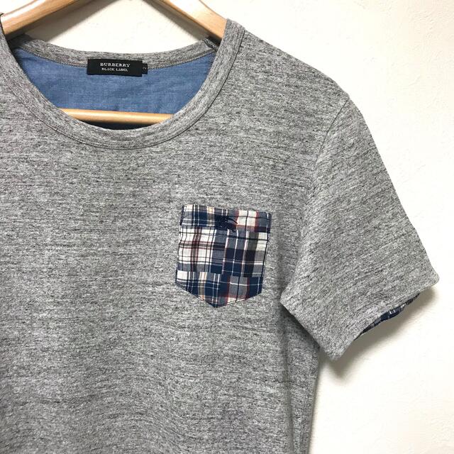BURBERRY BLACK LABEL(バーバリーブラックレーベル)の美品　バーバリーブラックレーベル　マドラスチェック切替コットン半袖Tシャツ2 メンズのトップス(Tシャツ/カットソー(半袖/袖なし))の商品写真