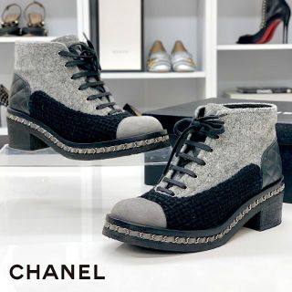 シャネル(CHANEL)の3829 シャネル  チェーン ココマーク レースアップ ショートブーツ(ブーツ)