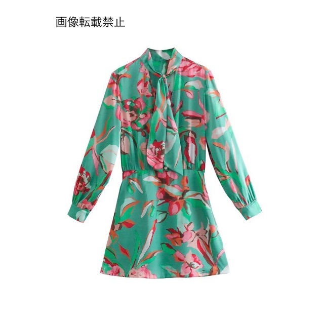 ZARA(ザラ)の👗3月新作💐7635◆green グリーン フラワー 花柄 ワンピース レディースのワンピース(ミニワンピース)の商品写真