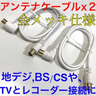 アンテナケーブルx２【地デジとBSを繋ぐ際や、分波器、分配器に】1メートルTV線(映像用ケーブル)