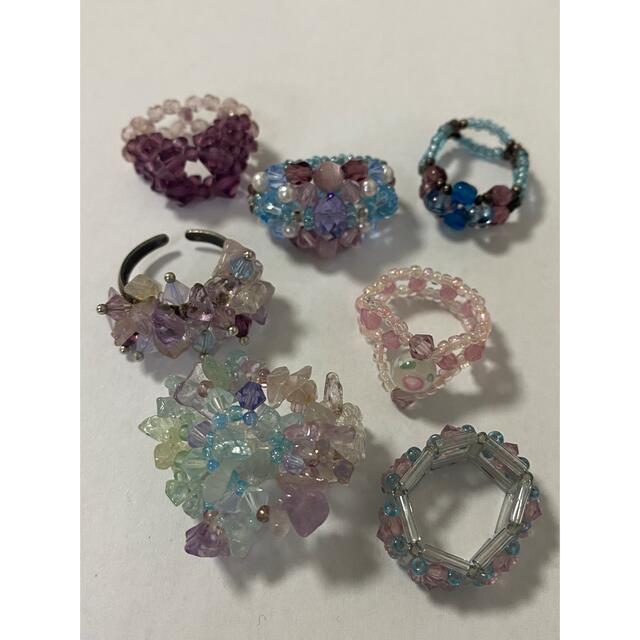 ビーズリング❣️ ピンク〜パープル系セット🎀 ハンドメイドのアクセサリー(リング)の商品写真