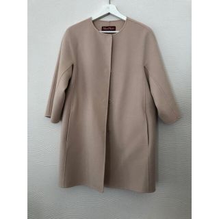 マックスマーラ(Max Mara)の美品　MAXMARA studio 桜色 ダブルフェイスコート ノーカラー(スプリングコート)