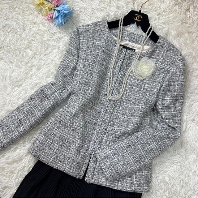 ☆極美品♡3XL-4XL♡アンタイトル ツイード ノーカラー セレモニー