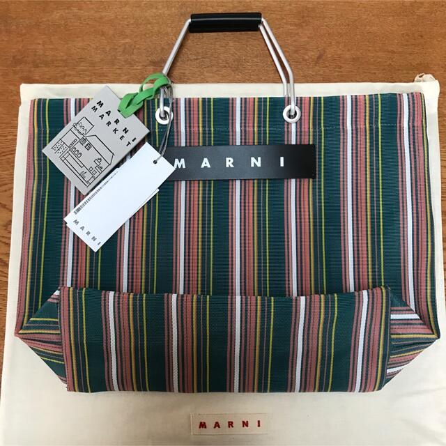 Marni - 新品 marni マルニフラワーカフェ ストライプバッグ グリーン