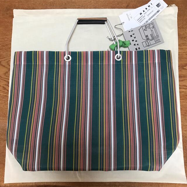 Marni - 新品 marni マルニフラワーカフェ ストライプバッグ グリーン