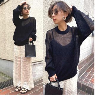 アメリヴィンテージ(Ameri VINTAGE)のBUSTIER PATTERN KNIT SET F ブラック(ニット/セーター)