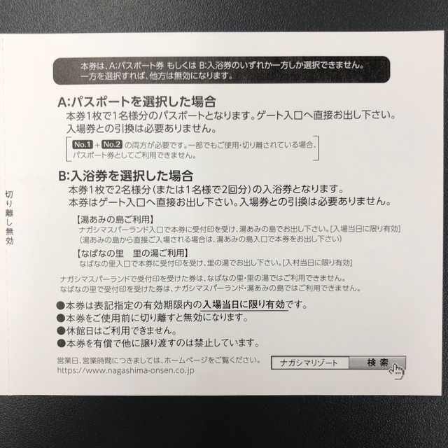 ナガシマスパーランドパスポート券の2枚セットです。