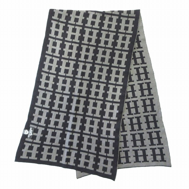 美品 エルメス HERMES Hロゴ 総柄 ウール 大判 マフラー ◇2 - dloy