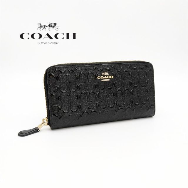 新品【COACH】コーチシグネチャーレザーアコーディオンジップ(ブラック)