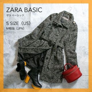 ザラ(ZARA)の【ZARA BASIC】ツィード ヘリンボーン スタンドカラーコート S(US)(ロングコート)