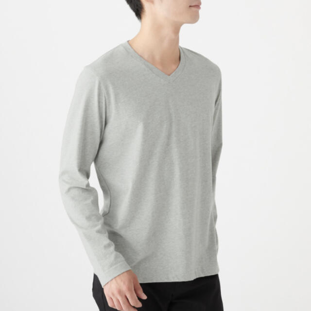 MUJI (無印良品)(ムジルシリョウヒン)の【専用】インド綿　天竺編みＶネック長袖Ｔシャツ紳士Ｍ・グレー メンズのトップス(Tシャツ/カットソー(七分/長袖))の商品写真