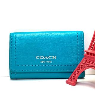 コーチ(COACH)のCOACH(コーチ) キーケース美品 - ライトブルー 6連フック レザー(キーケース)